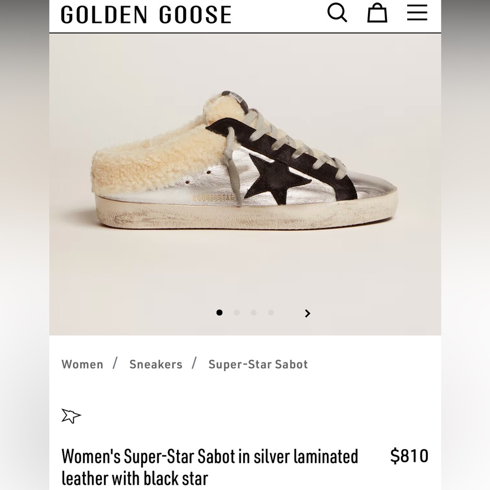 Women's Super-Star Sabot in silver laminated leather with black star